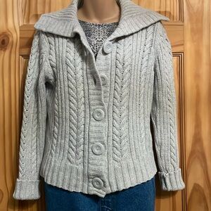 B Moss large button lambswool angora  cardigan size medium.